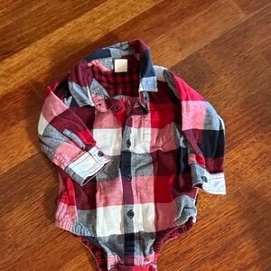 GAP Red and Black Plaid Button-Up Bodysuit